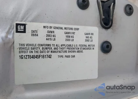 2005 Chevrolet Malibu Maxx Ls z USA, uszkodzony, nr VIN 1G1ZT64845F161742